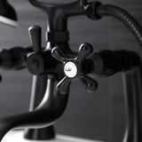 Kingston Three-Handle 2-Hole Deck-Mount Clawfoot Tub Faucet with Hand Shower