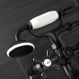 Kingston Three-Handle 2-Hole Deck-Mount Clawfoot Tub Faucet with Hand Shower