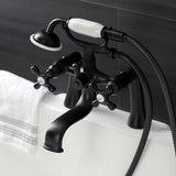 Kingston Three-Handle 2-Hole Deck-Mount Clawfoot Tub Faucet with Hand Shower