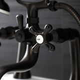 Kingston Three-Handle 2-Hole Deck-Mount Clawfoot Tub Faucet with Hand Shower