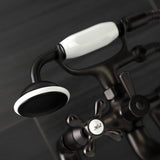 Kingston Three-Handle 2-Hole Deck-Mount Clawfoot Tub Faucet with Hand Shower