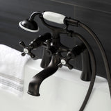 Kingston Three-Handle 2-Hole Deck-Mount Clawfoot Tub Faucet with Hand Shower