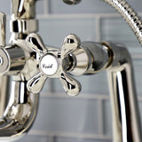 Kingston Three-Handle 2-Hole Deck-Mount Clawfoot Tub Faucet with Hand Shower