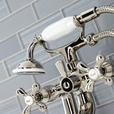 Kingston Three-Handle 2-Hole Deck-Mount Clawfoot Tub Faucet with Hand Shower