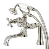 Kingston Three-Handle 2-Hole Deck-Mount Clawfoot Tub Faucet with Hand Shower