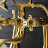 Kingston Three-Handle 2-Hole Deck-Mount Clawfoot Tub Faucet with Hand Shower