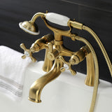 Kingston Three-Handle 2-Hole Deck-Mount Clawfoot Tub Faucet with Hand Shower