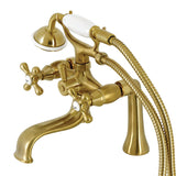 Kingston Three-Handle 2-Hole Deck-Mount Clawfoot Tub Faucet with Hand Shower