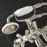 Kingston Three-Handle 2-Hole Deck-Mount Clawfoot Tub Faucet with Hand Shower