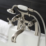 Kingston Three-Handle 2-Hole Deck-Mount Clawfoot Tub Faucet with Hand Shower