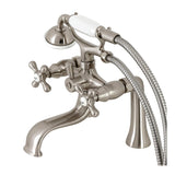 Kingston Three-Handle 2-Hole Deck-Mount Clawfoot Tub Faucet with Hand Shower
