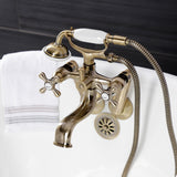 Kingston Three-Handle 2-Hole Tub Wall Mount Clawfoot Tub Faucet with Handshower