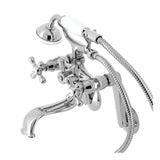 Kingston Three-Handle 2-Hole Tub Wall Mount Clawfoot Tub Faucet with Handshower