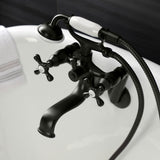 Kingston Three-Handle 2-Hole Tub Wall Mount Clawfoot Tub Faucet with Handshower
