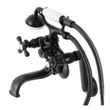 Kingston Three-Handle 2-Hole Tub Wall Mount Clawfoot Tub Faucet with Handshower