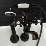 Kingston Three-Handle 2-Hole Tub Wall Mount Clawfoot Tub Faucet with Handshower