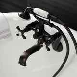 Kingston Three-Handle 2-Hole Tub Wall Mount Clawfoot Tub Faucet with Handshower
