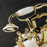 Kingston Three-Handle 2-Hole Tub Wall Mount Clawfoot Tub Faucet with Handshower