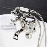 Kingston Three-Handle 2-Hole Tub Wall Mount Clawfoot Tub Faucet with Handshower