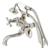 Kingston Three-Handle 2-Hole Tub Wall Mount Clawfoot Tub Faucet with Handshower