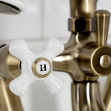 Kingston Three-Handle 2-Hole Tub Wall Mount Clawfoot Tub Faucet with Hand Shower