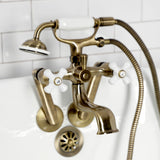 Kingston Three-Handle 2-Hole Tub Wall Mount Clawfoot Tub Faucet with Hand Shower