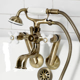 Kingston Three-Handle 2-Hole Tub Wall Mount Clawfoot Tub Faucet with Hand Shower