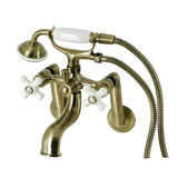 Kingston Three-Handle 2-Hole Tub Wall Mount Clawfoot Tub Faucet with Hand Shower
