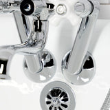 Kingston Three-Handle 2-Hole Tub Wall Mount Clawfoot Tub Faucet with Hand Shower