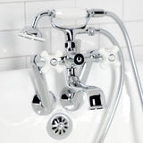 Kingston Three-Handle 2-Hole Tub Wall Mount Clawfoot Tub Faucet with Hand Shower