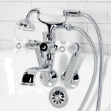 Kingston Three-Handle 2-Hole Tub Wall Mount Clawfoot Tub Faucet with Hand Shower