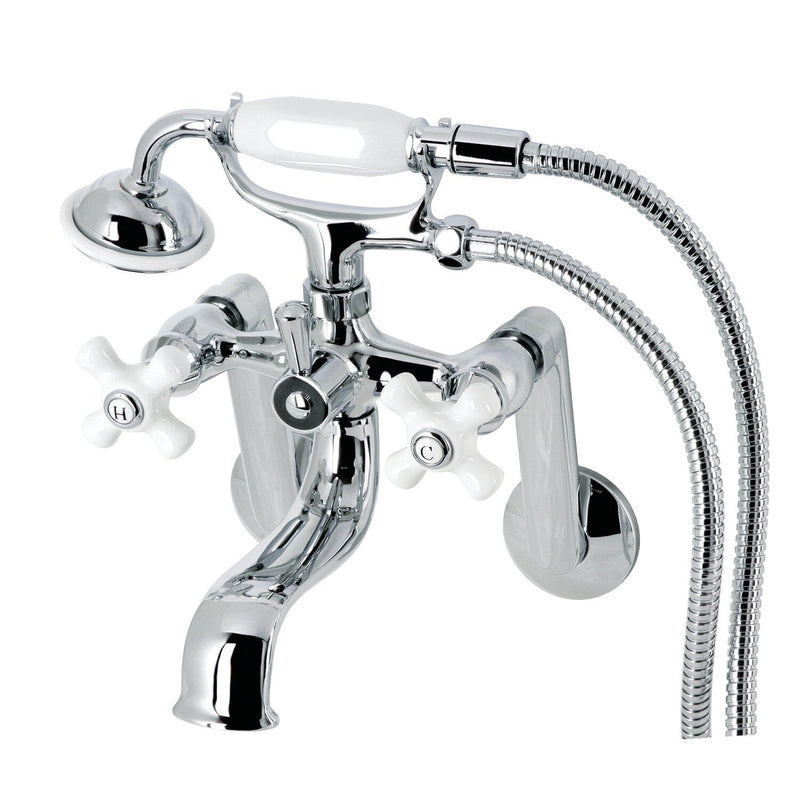 Kingston Three-Handle 2-Hole Tub Wall Mount Clawfoot Tub Faucet with Hand Shower