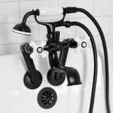 Kingston Three-Handle 2-Hole Tub Wall Mount Clawfoot Tub Faucet with Hand Shower