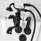 Kingston Three-Handle 2-Hole Tub Wall Mount Clawfoot Tub Faucet with Hand Shower