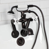 Kingston Three-Handle 2-Hole Tub Wall Mount Clawfoot Tub Faucet with Hand Shower
