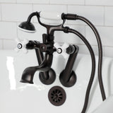 Kingston Three-Handle 2-Hole Tub Wall Mount Clawfoot Tub Faucet with Hand Shower