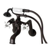 Kingston Three-Handle 2-Hole Tub Wall Mount Clawfoot Tub Faucet with Hand Shower