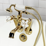 Kingston Three-Handle 2-Hole Tub Wall Mount Clawfoot Tub Faucet with Hand Shower