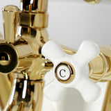 Kingston Three-Handle 2-Hole Tub Wall Mount Clawfoot Tub Faucet with Hand Shower