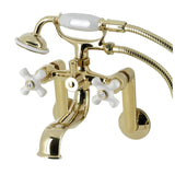 Kingston Three-Handle 2-Hole Tub Wall Mount Clawfoot Tub Faucet with Hand Shower