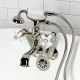 Kingston Three-Handle 2-Hole Tub Wall Mount Clawfoot Tub Faucet with Hand Shower