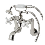 Kingston Three-Handle 2-Hole Tub Wall Mount Clawfoot Tub Faucet with Hand Shower