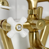 Kingston Three-Handle 2-Hole Tub Wall Mount Clawfoot Tub Faucet with Hand Shower
