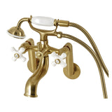 Kingston Three-Handle 2-Hole Tub Wall Mount Clawfoot Tub Faucet with Hand Shower