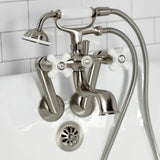 Kingston Three-Handle 2-Hole Tub Wall Mount Clawfoot Tub Faucet with Hand Shower