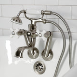 Kingston Three-Handle 2-Hole Tub Wall Mount Clawfoot Tub Faucet with Hand Shower