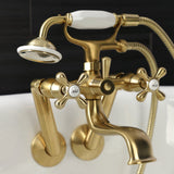 Kingston Three-Handle 2-Hole Tub Wall Mount Clawfoot Tub Faucet with Handshower