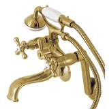 Kingston Three-Handle 2-Hole Tub Wall Mount Clawfoot Tub Faucet with Handshower