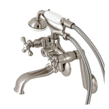 Kingston Three-Handle 2-Hole Tub Wall Mount Clawfoot Tub Faucet with Handshower