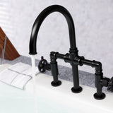 Fuller Two-Handle 4-Hole Deck Mount Industrial Style Bridge Kitchen Faucet with Brass Side Sprayer